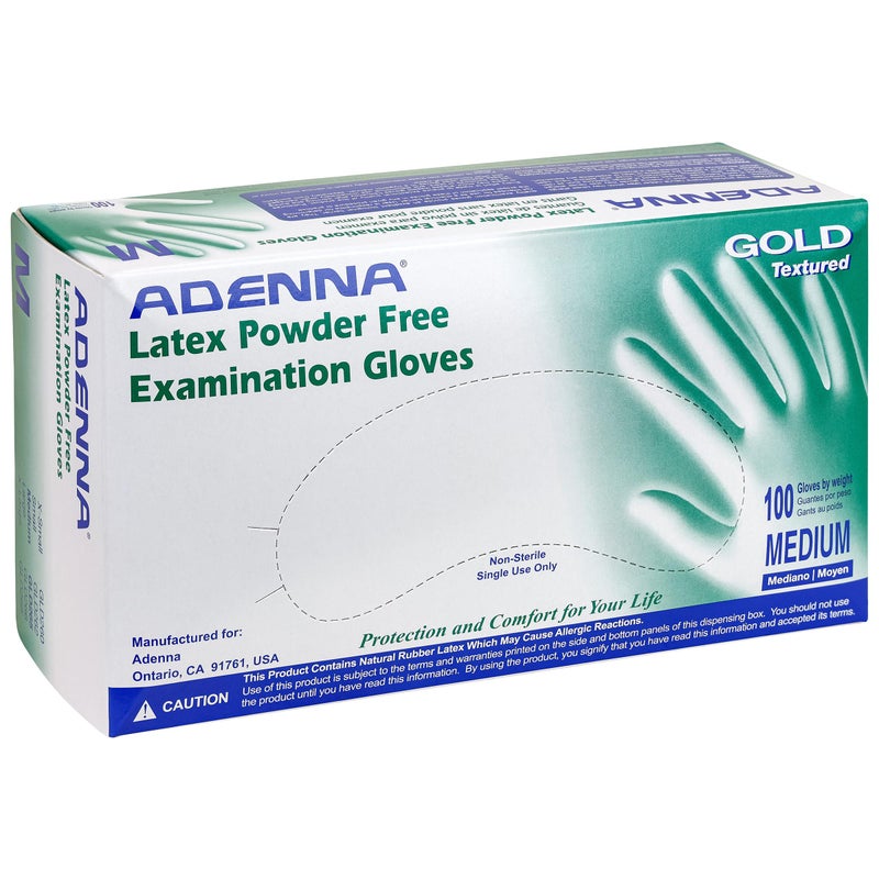 Adenna GLD265 Gold 6 mil Powder-Free Latex Gloves, Medical Grade, White, Medium, Box of 100 - Image 1